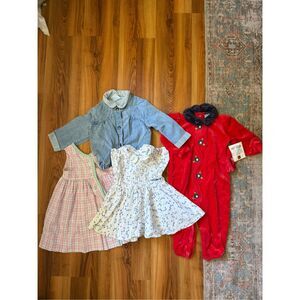 Vintage 90s Baby Girl Oshkosh Pintuck Floral Bundle Dress Jacket Set Size 24 mo